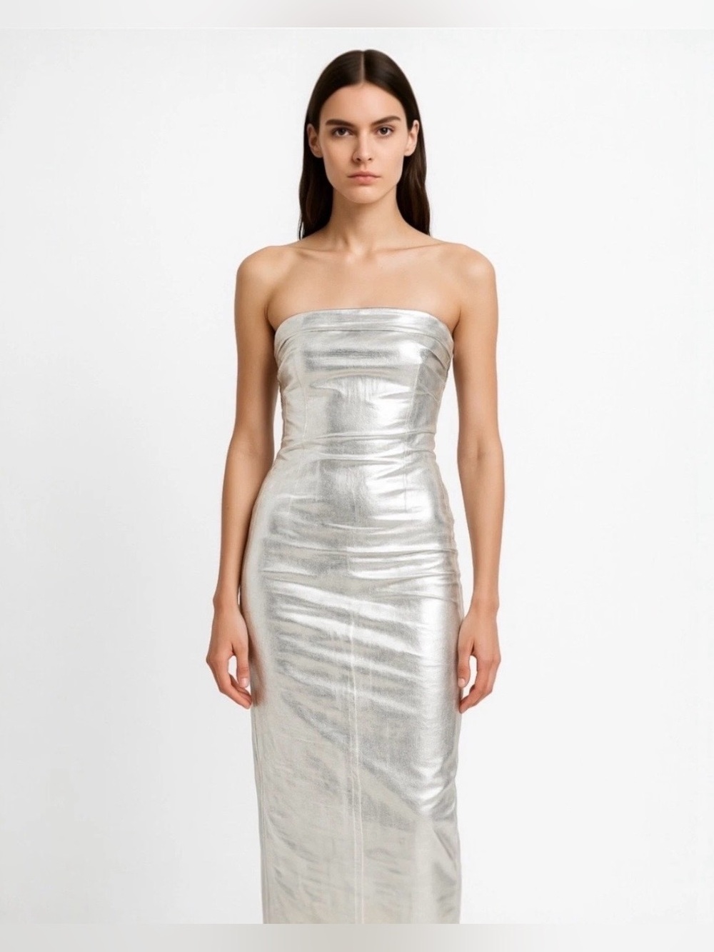 Fitted denim dress in silver, NWT